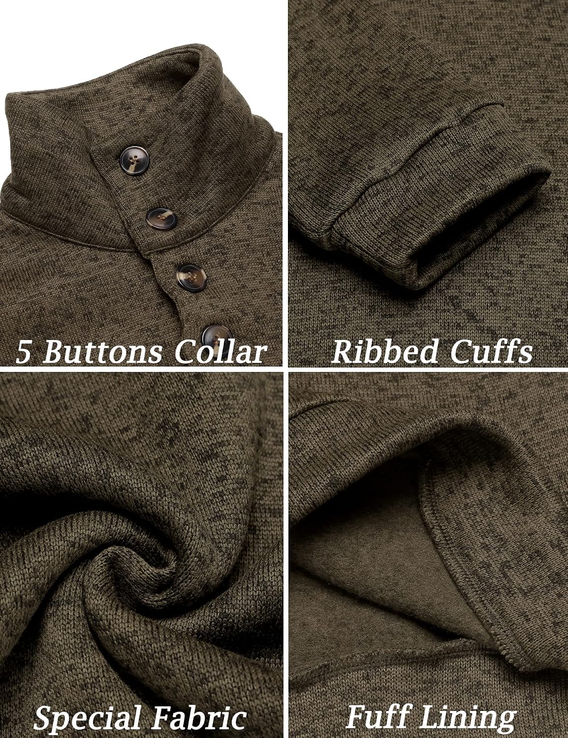COOFANDY Men's Casual Pullover Sweater Quarter Button Fleece Sweatshirt Knitted Thermal Sweaters