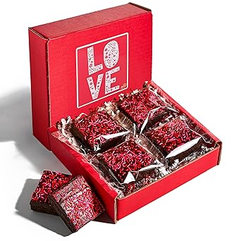 Chocolate Brownies [4 Count], Valentines Day Food Gifts, Brownies Individually Wrapped Topped with Pink & Red Sprinkles | Kosher, Dairy-Free & Nut-Free | Stern’s Bakery