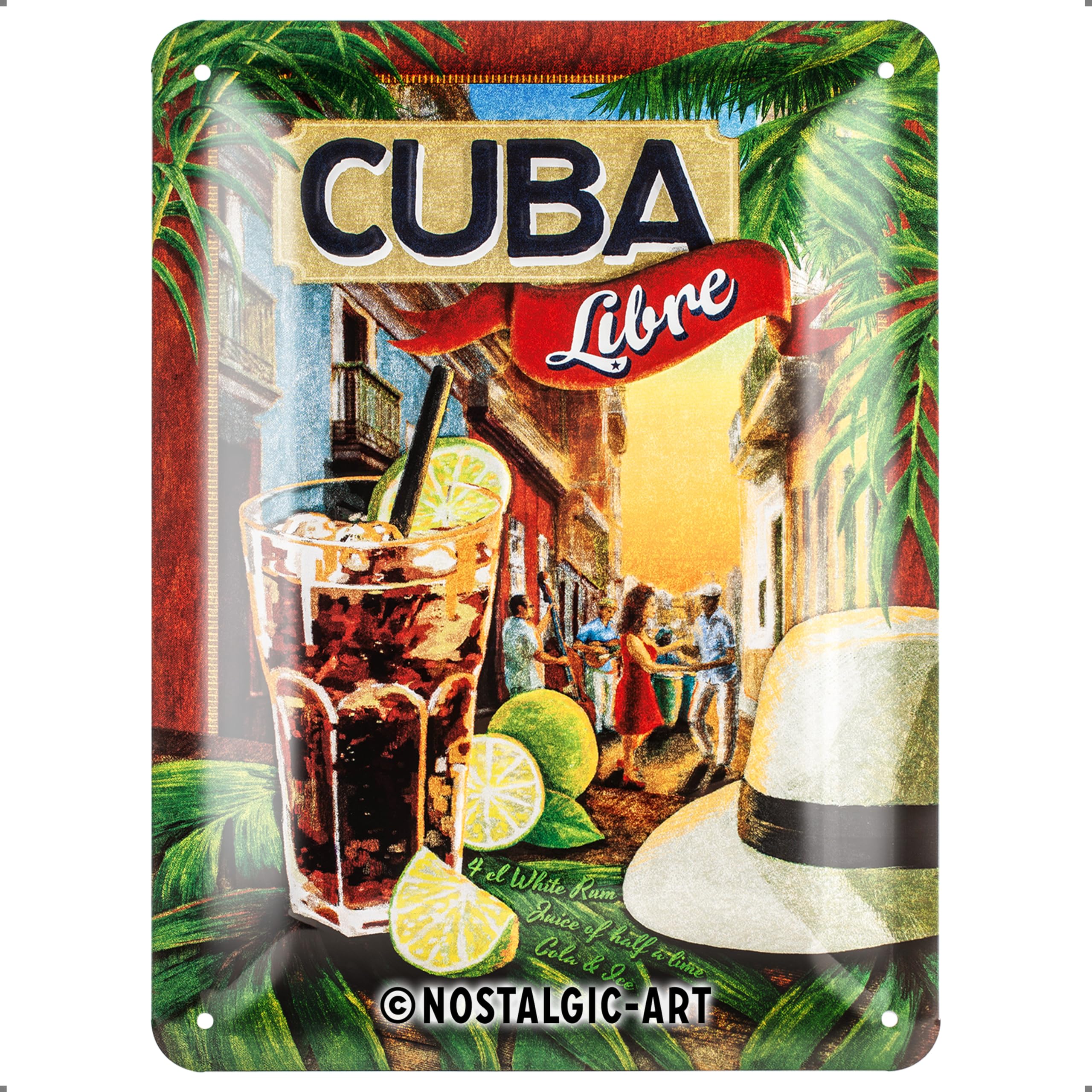 Nostalgic-Art Retro Tin Sign, Open Bar – Cuba Libre – Gift idea for Cocktail Fans, Metal Plaque, Vintage Design for Wall Decoration, 5.22.7 cm x 7.22.7 cm