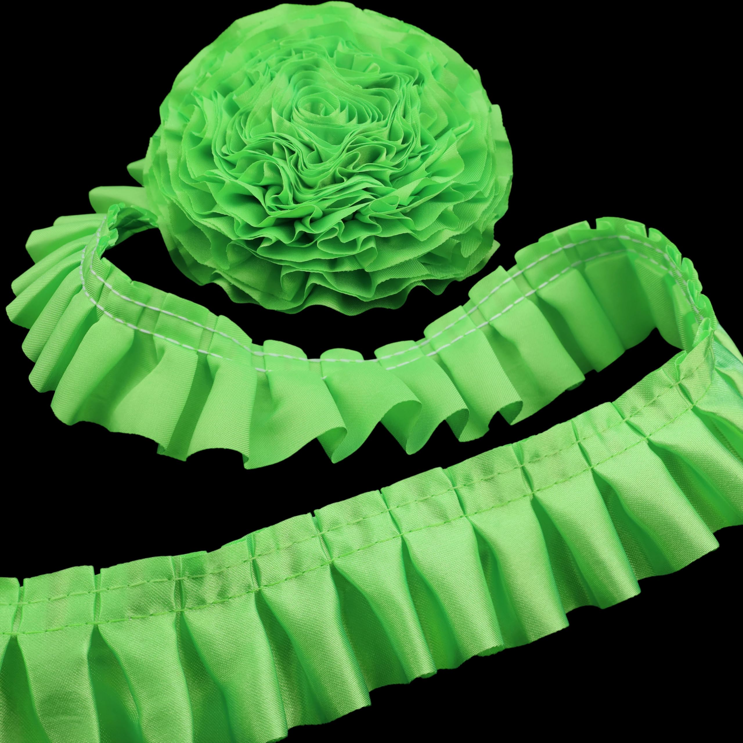 Amazon.com: Green Ruffle Pleated Lace Trim Satin Ribbon Gather