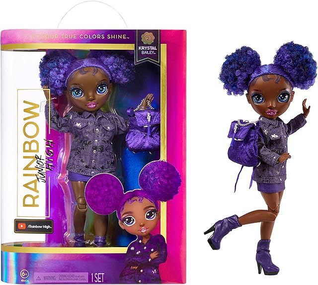 Rainbow High Junior High - KRYSTAL BAILEY - 9"/23cm Rainbow Fashion Doll with Outfit & Accessories - Includes Fabric Backpack with Open & Close Feature - Gift & Collectable for Kids Ages 6+
