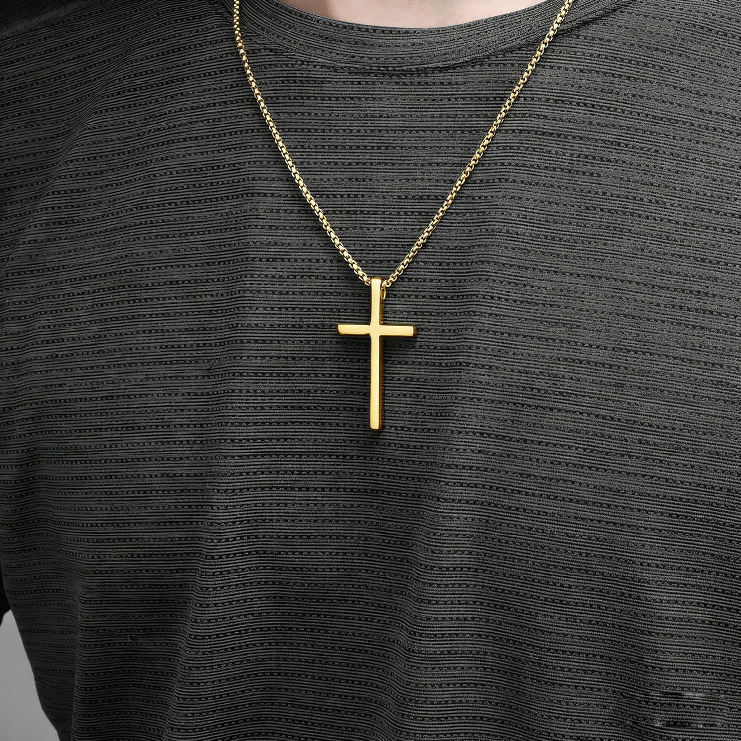 Cross Necklace for Men,Stainless Steel Black Silver Jesus Christ Crucifix Pendant Necklaces Jewelry，60cm Rolo Chain - Image 3