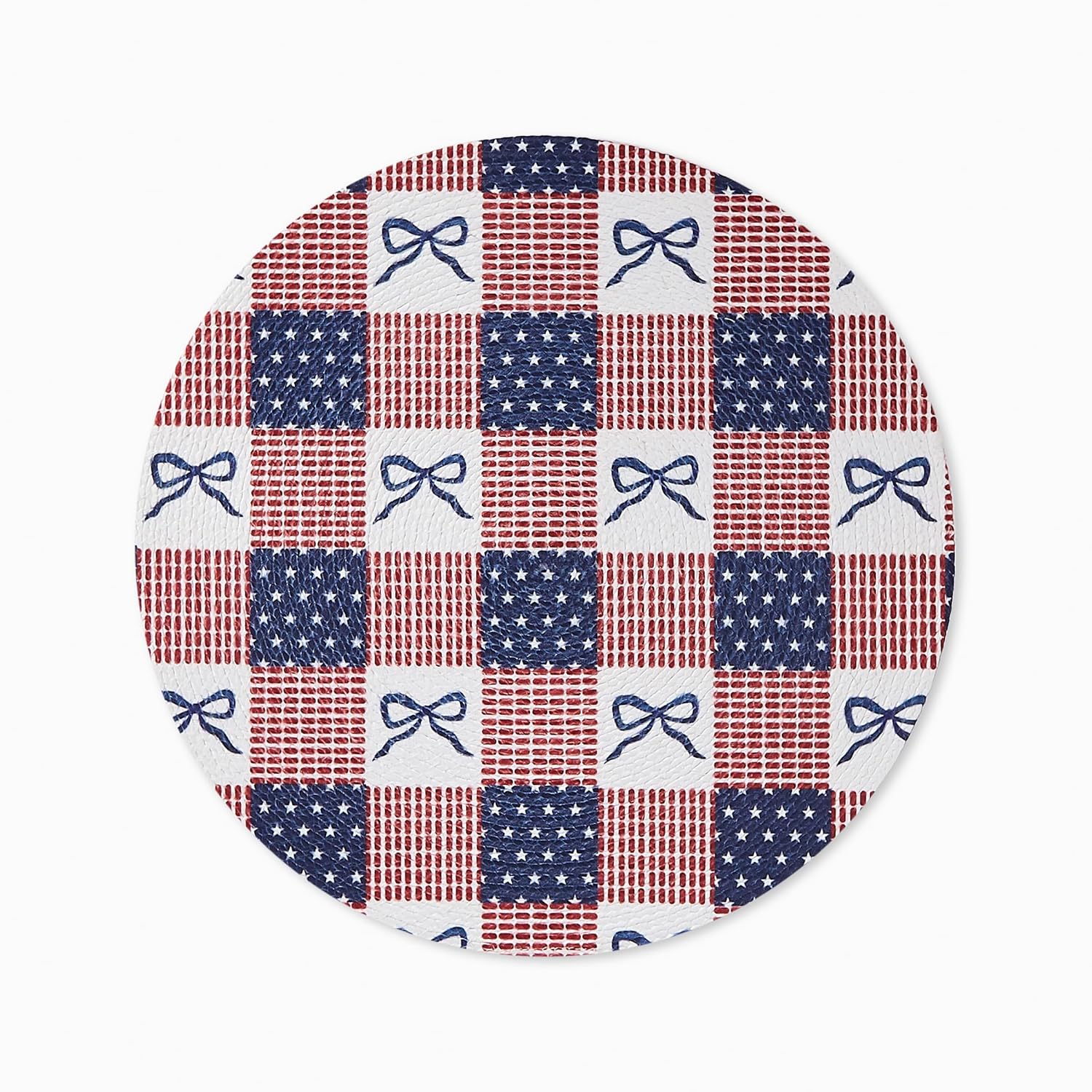 Avanti Linens – Placemat Set, Woven Braided 100% Polyester Round Placemats, Patriotic Patchwork Bows, Stripes & Stars, Kitchen & Table Linens, 15" x 15", Set of 4 (Celebration)