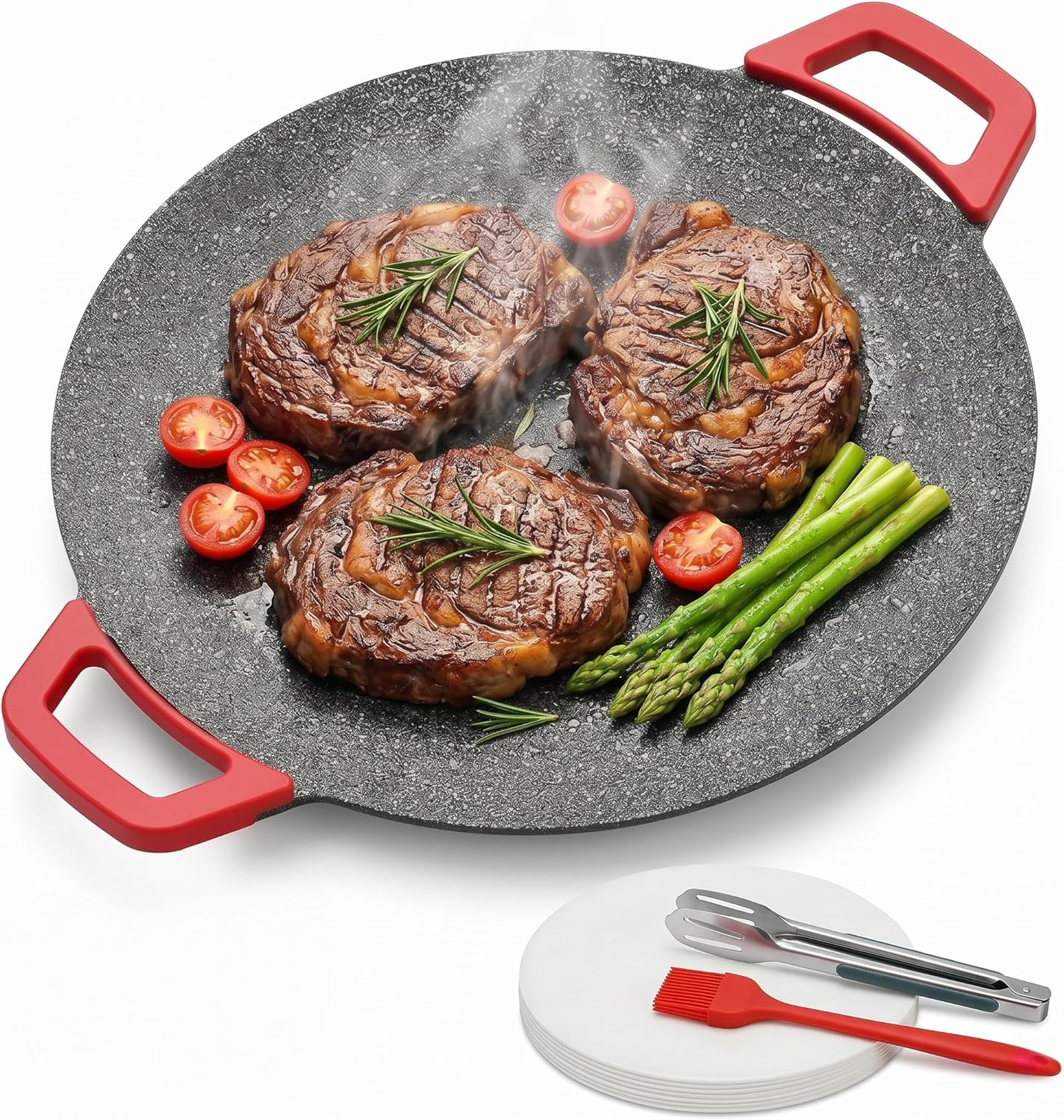 Indoor Smokeless Electric Griddle, Non-Stick Round Korean BBQ Grill Pan with Precise 5-Level Temperature Control, Portable Electric Comal for Tortillas, Steaks, and Pancakes