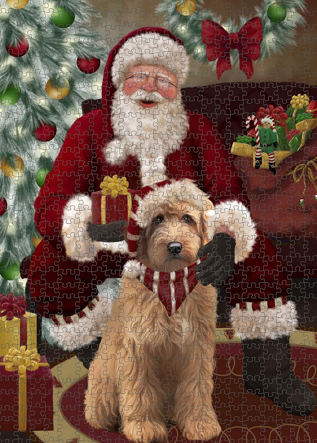 Santa's Christmas Surprise Goldendoodle Dog Jigsaw Puzzle for Adults - Animal Printed Interlocking Puzzle Game Artwork - Gift for Dog Lover's -1000 Pcs 29.5"x19.7", PZLE59506