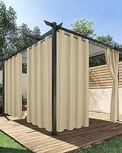 HolidayIdeas Outdoor Curtains for Patio Waterproof, 4 Panels - 54 x 84 Inch - Privacy Protection & Light Filtering Curtains Cream Grommet Outside Curtains for Porch, Gazebo, Pergola, Backyard