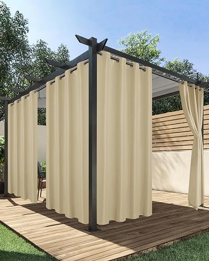 HolidayIdeas Outdoor Curtains for Patio Waterproof 4 Pcs 54x84 Inch Cream | Poolside Privacy Protection, Light Filtering Outside Curtains, Grommet Top Curtains for Porch, Gazebo, Pergola, Backyard