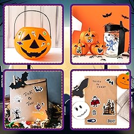 LINAYE 24 Sheets Halloween Stickers for Kids, 1260PCS Adhesive Halloween Stickers Bulk for Kids Cute Small Stickers for Halloween Treat Bags, Goodie Bags, Party Favors
