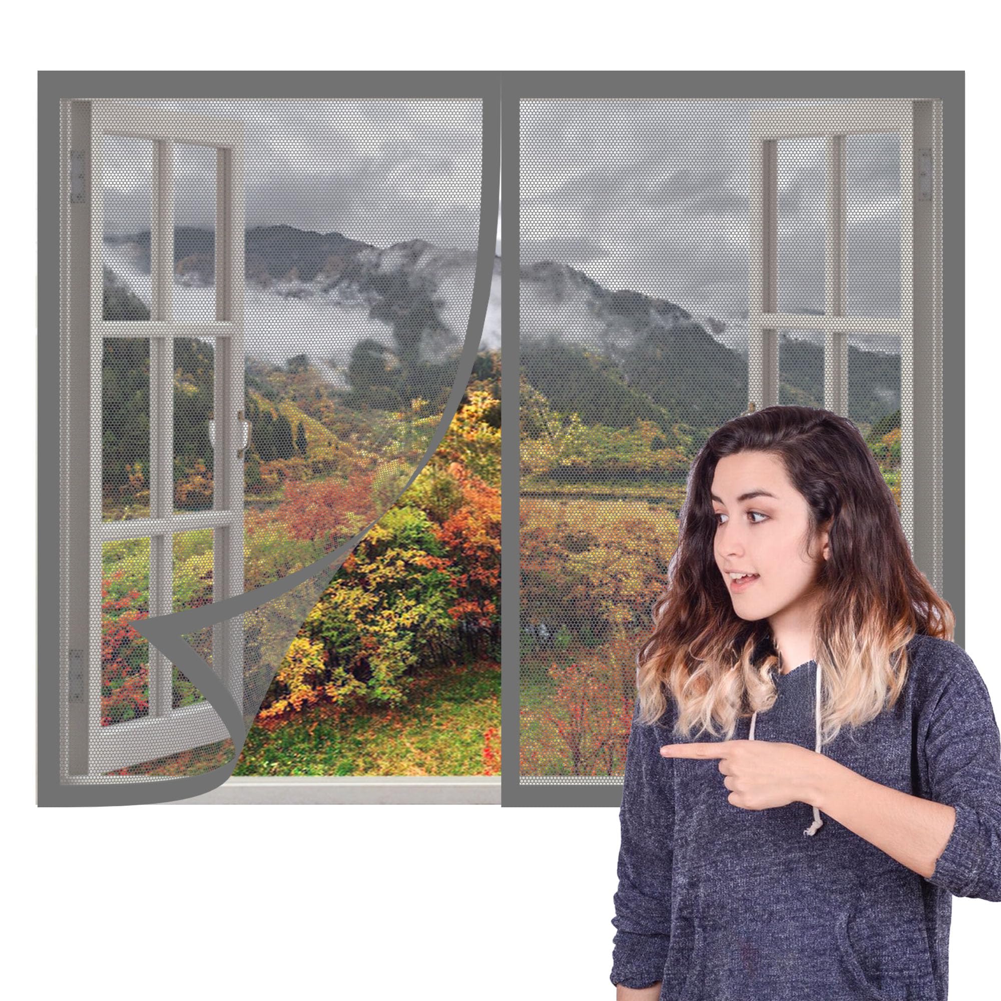 Chengtt Grey Adjustable Magnetic Fly Screen Window 115 X 165 Cm Keep Fly Mosquito Out Reinforced Thickened Window Screen Easy Installation For Living Room Bedroom Offfice,