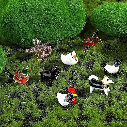 Miniatura 4 de 8 figuras de vidrio soplado a mano en miniatura, incluye perro, gallo, ciervo, vaca, cerdo, pato, civeta de palma, figuras de cristal de cisne para