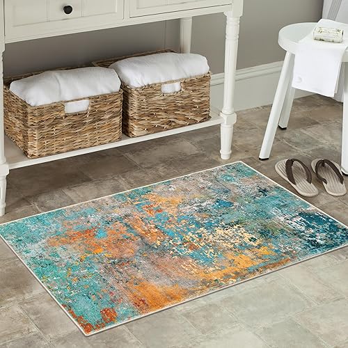 Miniatura 3 de Lahome Alfombra abstracta moderna  2 x 3 pulgadas, pequeña, lavable, colorida, alfombra de entrada suave, antideslizante, contemporánea, alfombra