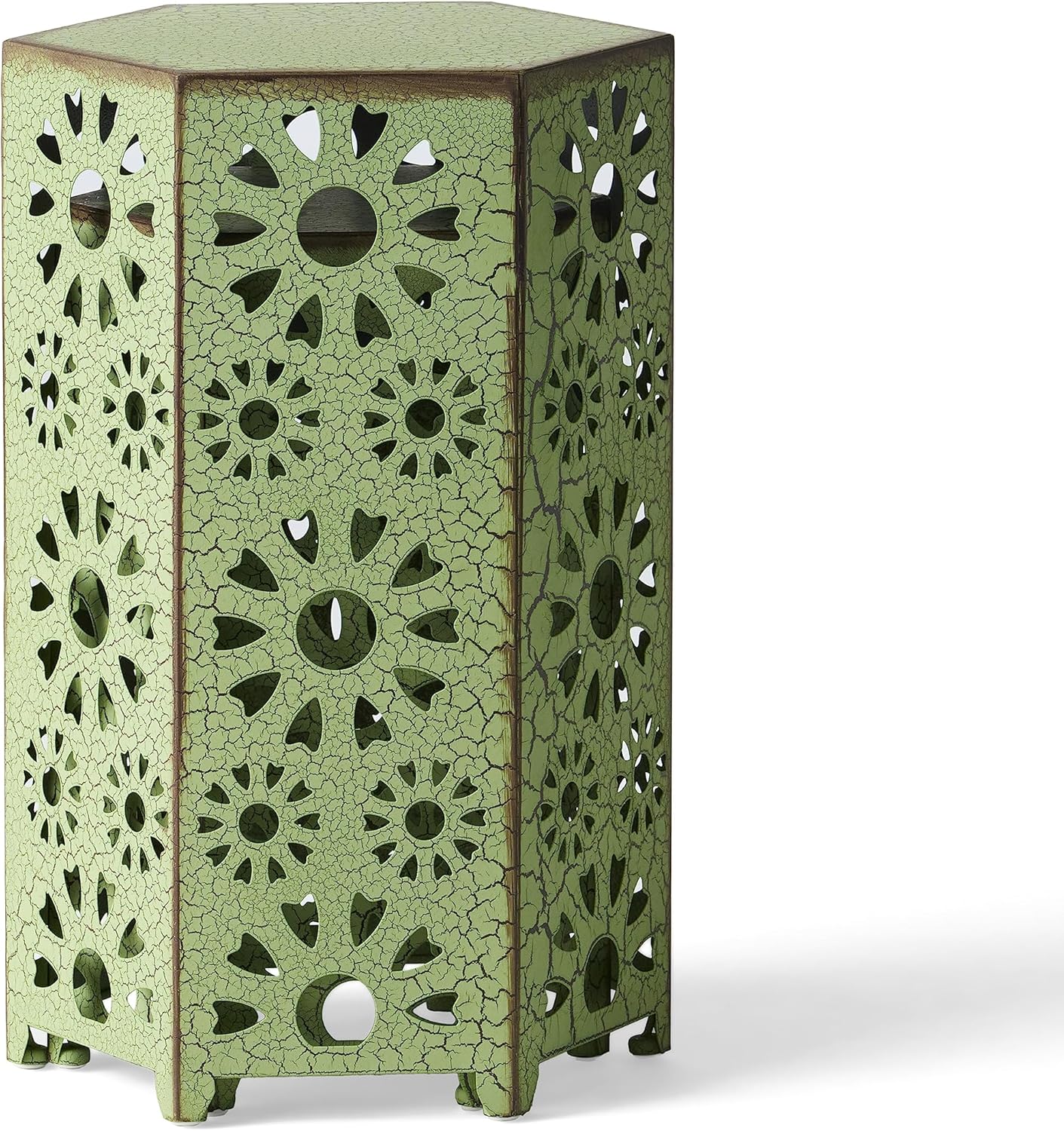 GDFStudio Elliot Outdoor 12 Inch and 14 Inch Sunburst Iron Side Table Set (Crackle Green) (301960)
