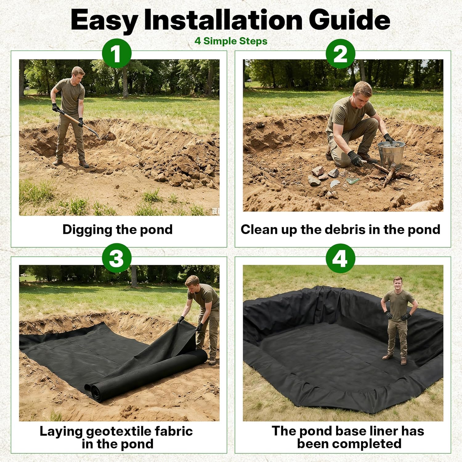 10 X 15ft Heavy Duty Pond Liner Underlayment, 200g Non Woven Geotextile Fabric Pond Liners for Outdoor Ponds for Koi/Duck/Fish Pond Underlayment Fabric for Garden Waterfall, French Drain