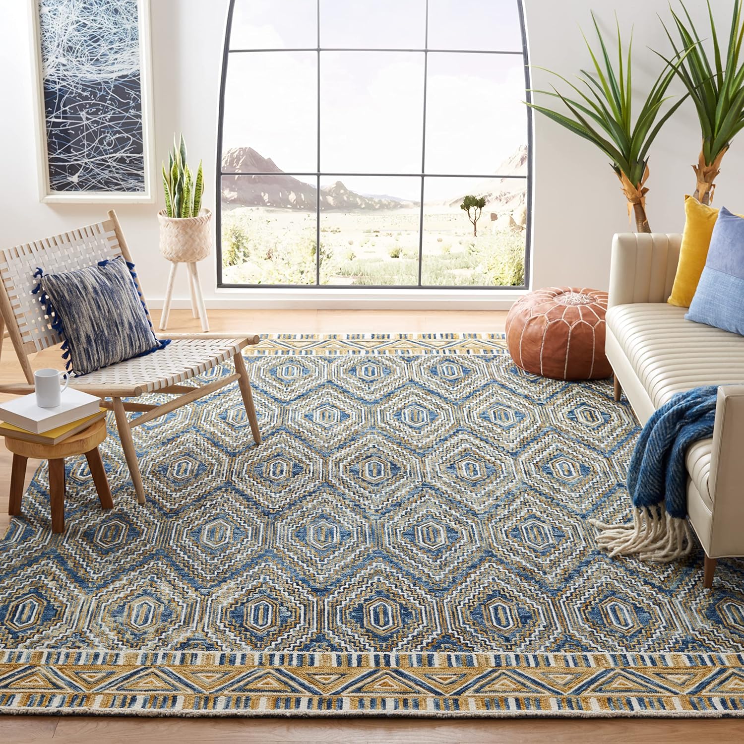 SAFAVIEH Aspen Collection 2' x 3' Blue/Gold APN822M Handmade Boho Wool Entryway Living Room Foyer Bedroom Accent Rug