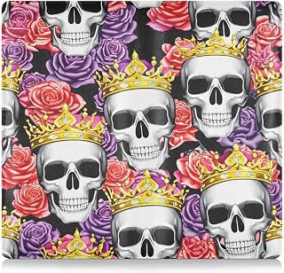 Haskirky Skulls Adorned with Golden Crowns Car Registration and Insurance Card Holder,Leather Vehicle Glove Box Card Organizer Wallet for ID, Driver's License