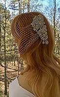 Vista 6 de Bride Wedding Birdcage Veil Short White Lace Bridal Veil with Comb