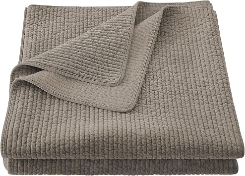HiEnd Accents Stonewashed Cotton Velvet Quilt, Queen Size, Taupe Solid Color, Classic Traditional Rustic Style Luxury Bedding, Soft Lightweight Bed Cover