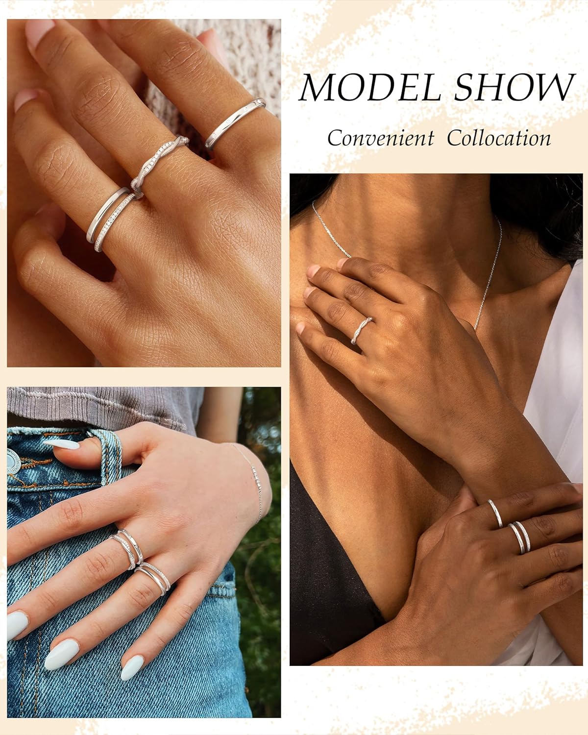 TOBENY Stackable Silver Gold Rings for Women Non Tarnish 14K Gold Plated Cubic Zirconia Ring Set Trendy Dainty Engagement Wedding Bands Thumb Rings Stacking Promise Statement Rings Jewelry Size 6-10 - Image 5