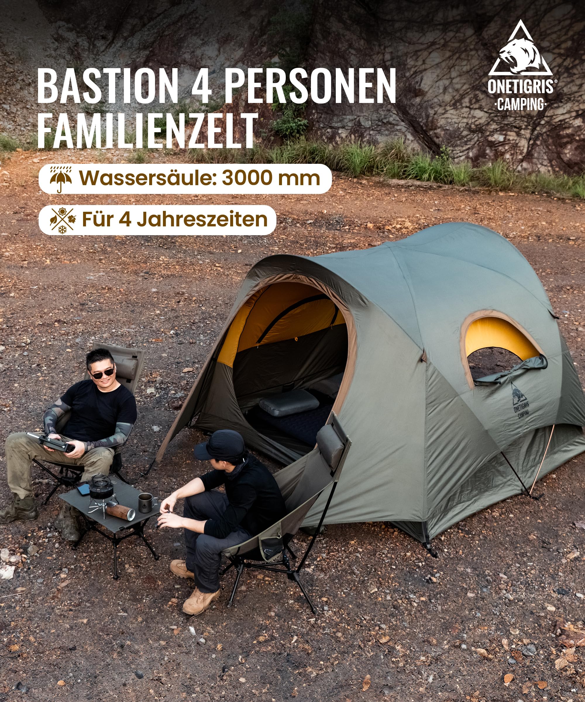 OneTigris Bastion - Tenda da campeggio per 2-4 persone, impermeabile