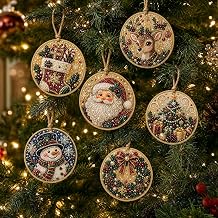 6PCS Christmas Ornaments DIY Pearl Diamond Art Kits for Adults, Hanging Craft Decor Kits with Twine for Holiday Window Christmas DecorationA