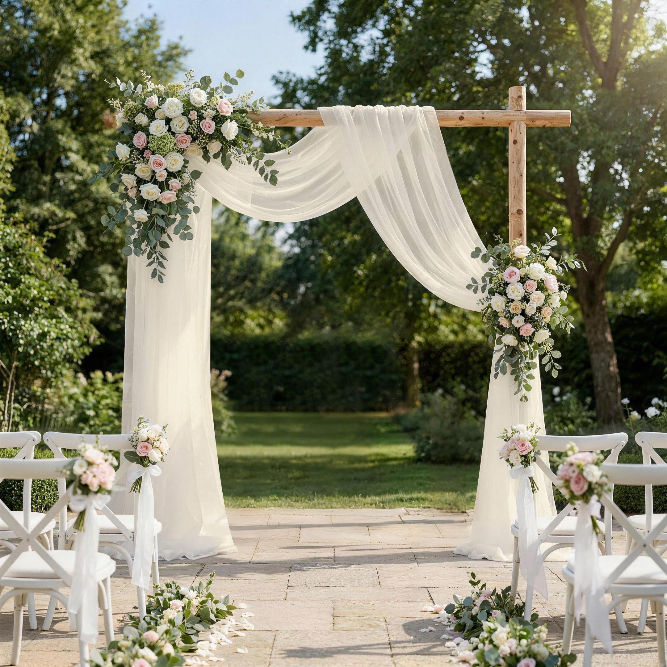 Lot de 3 rideaux d'arche de mariage beige - Décoration mains libres - 70 x 560 cm - En mousseline de soie - Pour mariage, photographie, fête, cérémonie, décoration de scène