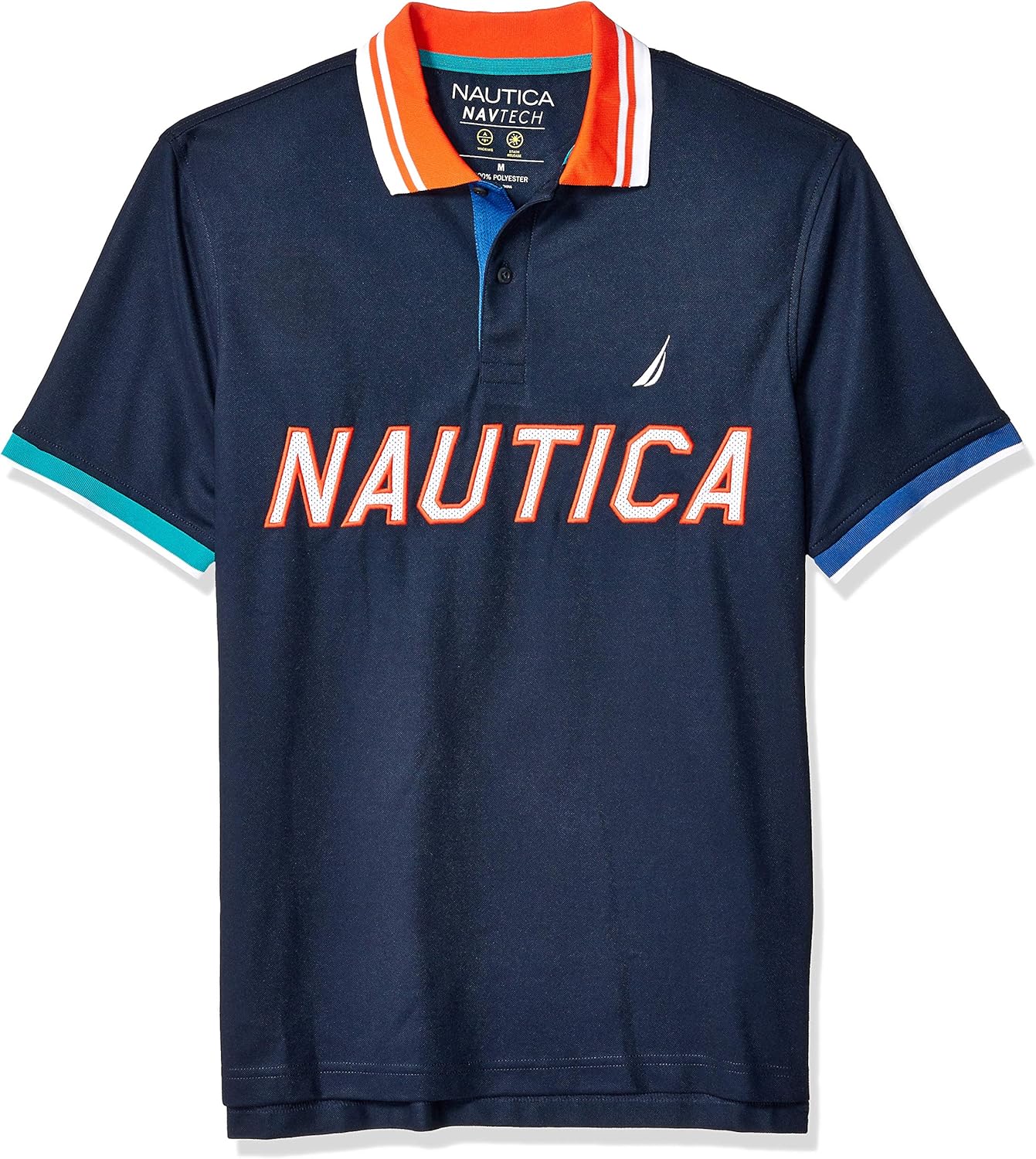 NAUTICA Men's Short Sleeve Classic Fit Mesh Applique Logo Polo Shirt