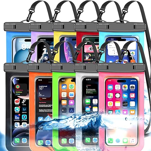 Vista 15 de Famoby Hasta 8.3" Paquete de 5 Fundas Impermeables Universales Multicolor para Teléfono, Funda Impermeable para Teléfono Bolsa Seca, Nivel