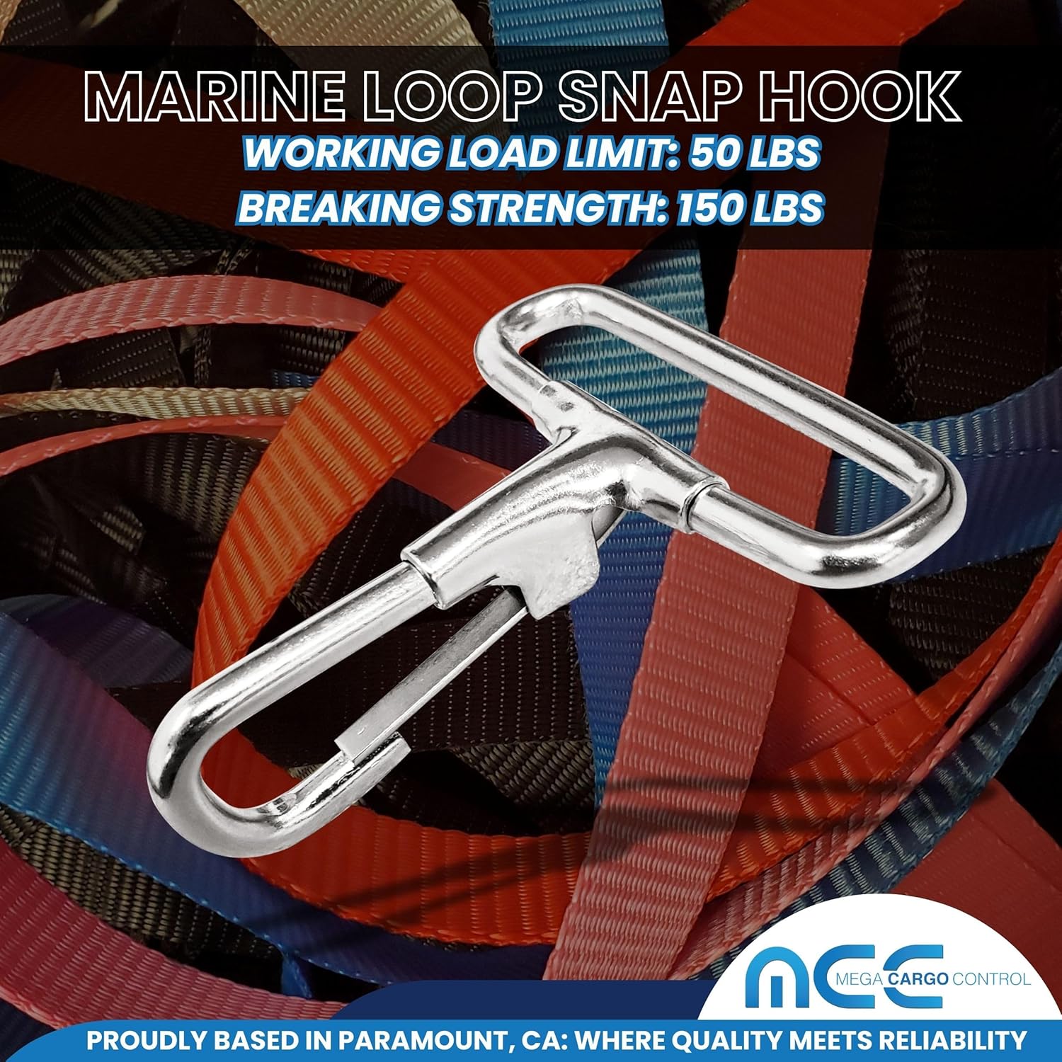 Mega Cargo Control 4 Pcs, J Snap Hook Metal Replacement Clips for 1" Webbing, Tent, Lanyards, Baggage Strap Repair, 50 LBS Weight Capacity.