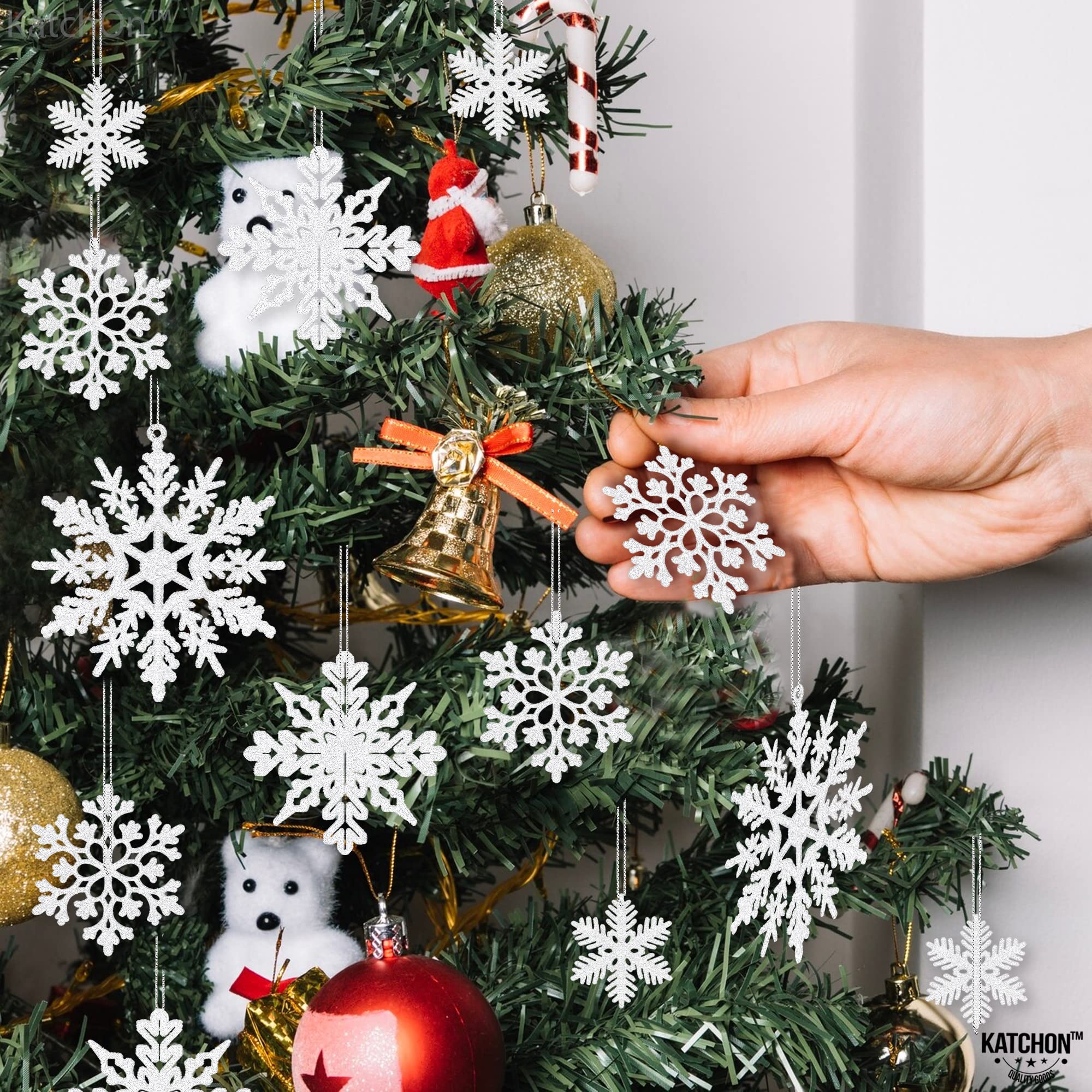 50 Adornos Colgantes De Copo De Nieve Plástico | Tamaños 5-10 Cm, Con Cordón | Para árbol De Navidad Y Decoración Navideña