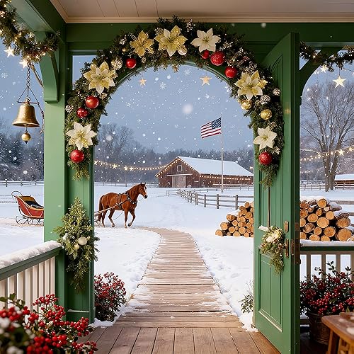 Miniatura 5 de Juego de 59 piezas de decoración para árbol de Navidad, adornos dorados a granel con copos de nieve colgantes con purpurina, flores de pascua