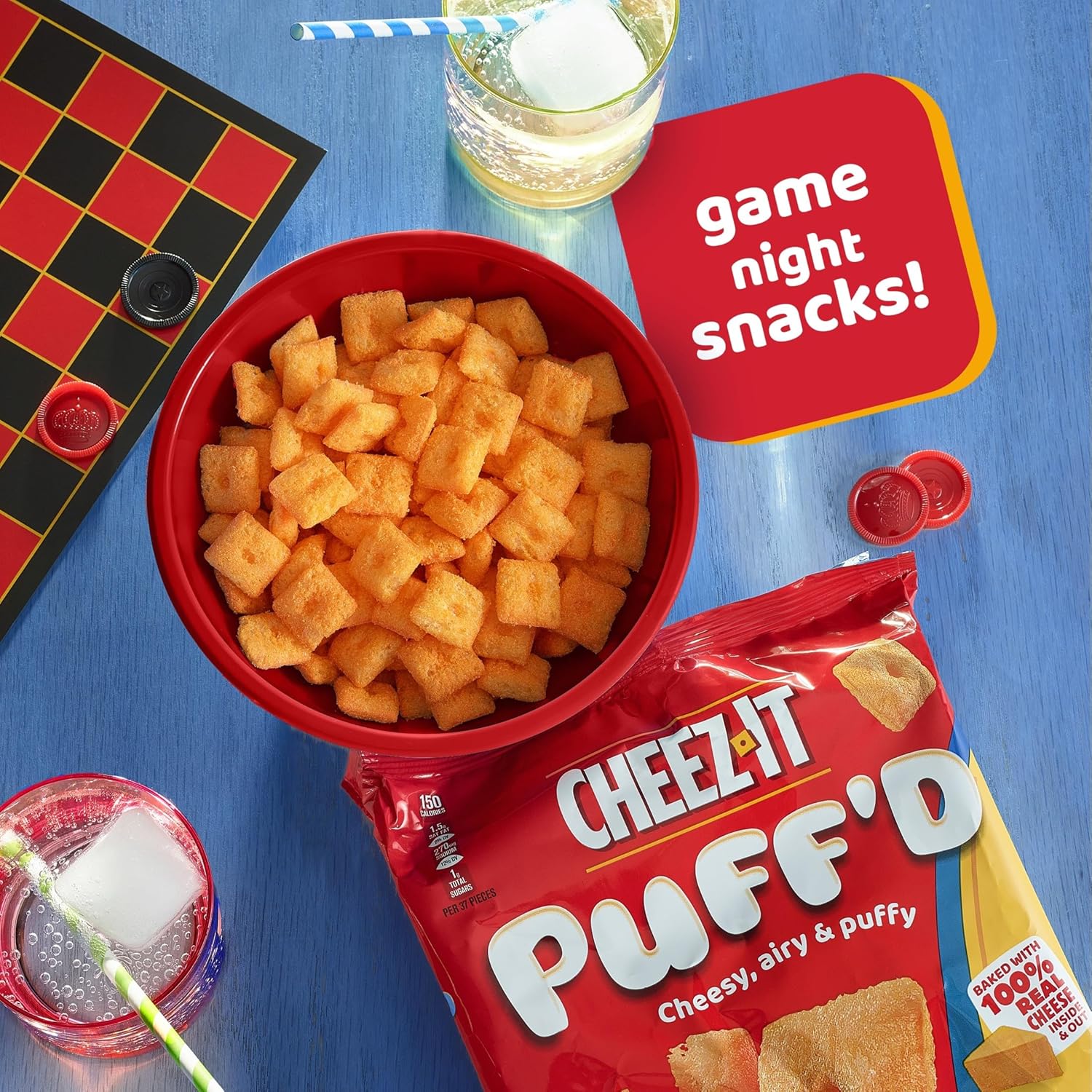Cheez-It Puff'd Cheesy Baked Snacks, Puffed Crackers, Kids Snacks, Double Cheese, 2.156lb Case (6 Bags)