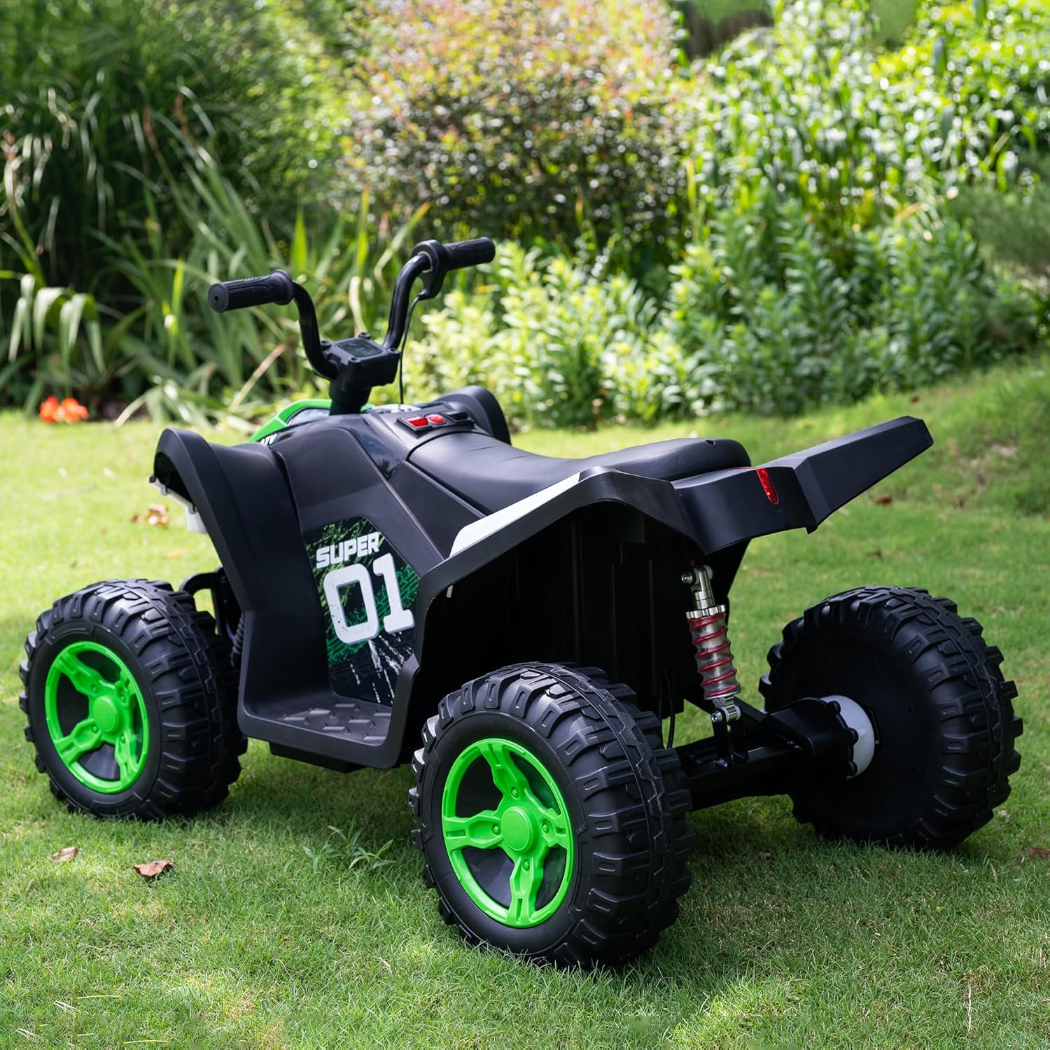 24V Kids Ride On ATV Quad, Electric 4 Wheeler with Spring Suspension, LED Headlights, Music, Twist Throttle, Off-Road Toy Vehicle, Ultimate Birthday for Boys Girls, Green