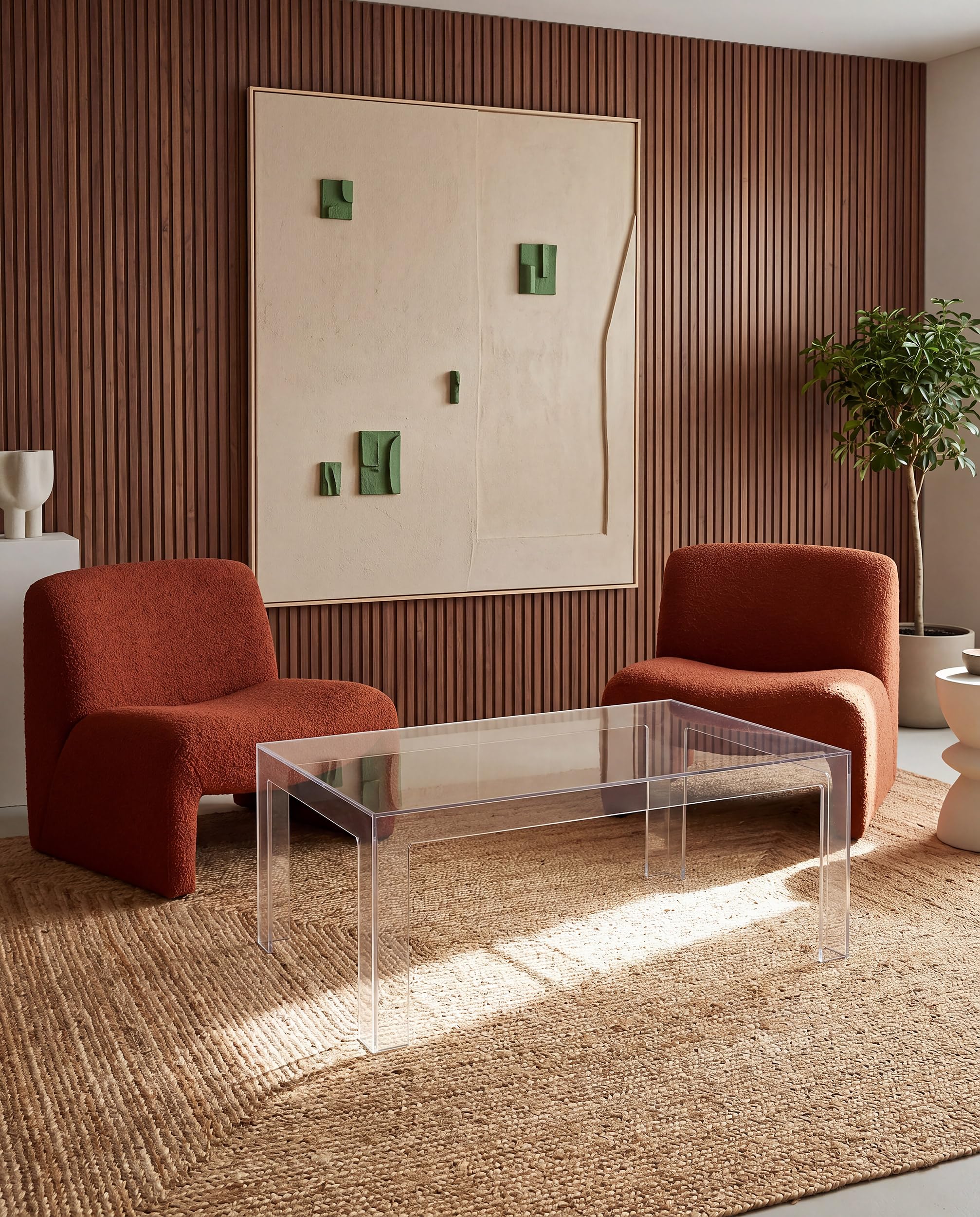 Tavolino da salotto trasparente in policarbonato monoblocco, design moderno, Made in Italy.