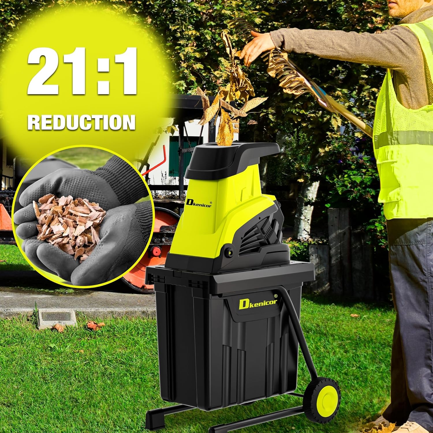 Wood Chipper Shredder,1800W Cutting Diameter of 1.77 inch with 10 Gallon Collection Bin 15-Amp Electric Wood Chipper Shredder for Quick Cleanup Ideal for Branches, Garden Waste