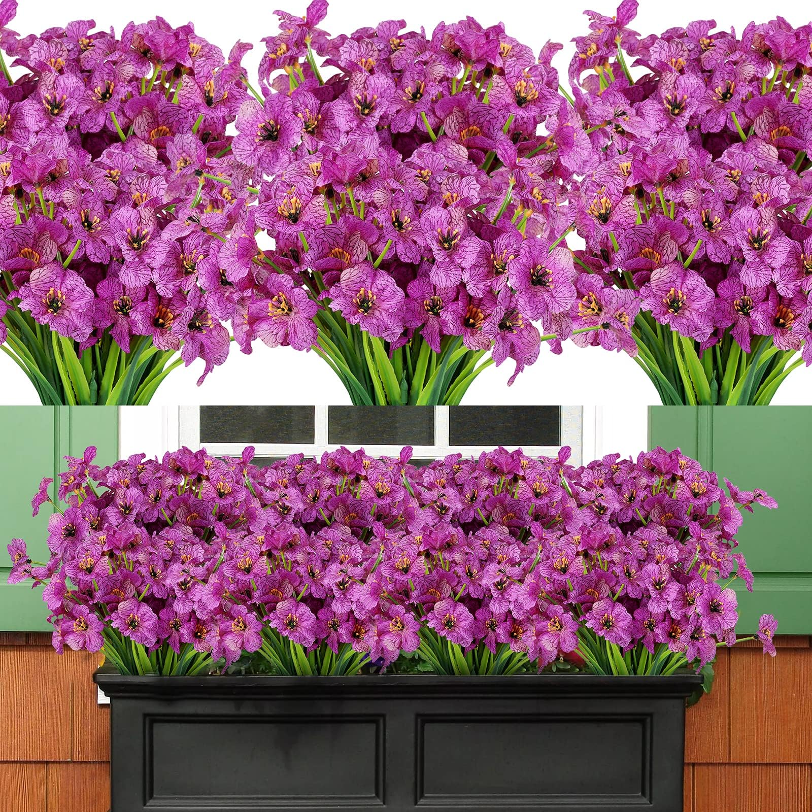- AmyHomie 20 Bundles Artificial Flowers for Outdoor Outside Spring Summer Decoration UV Resistant Faux Flowers No Fade Fake Plastic Plants Garden Porch Window Box Decorating (Purple)