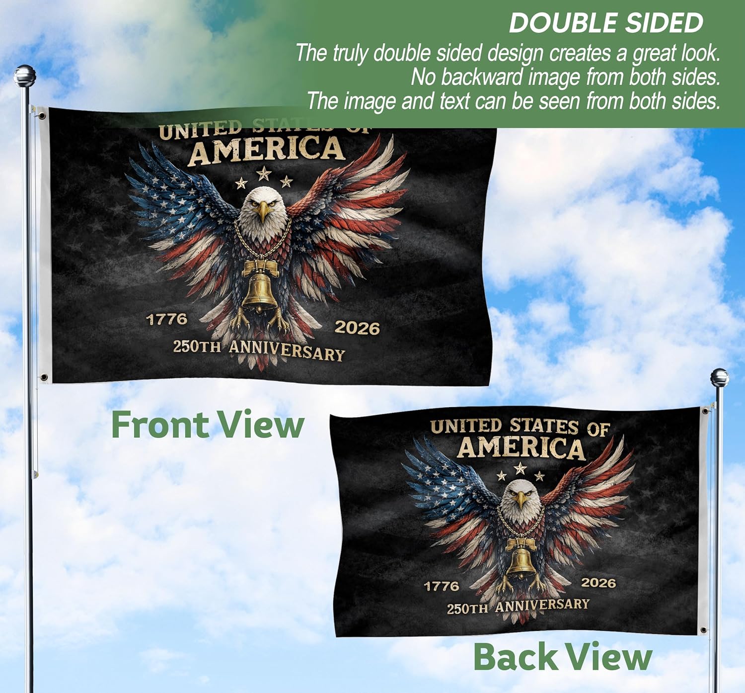 Eagles House Flag, 250 Anniversary Usa Flag Two Sided Printed 3x5 Ft, 250th Anniversary Flag, 250th Anniversary Banner 3
