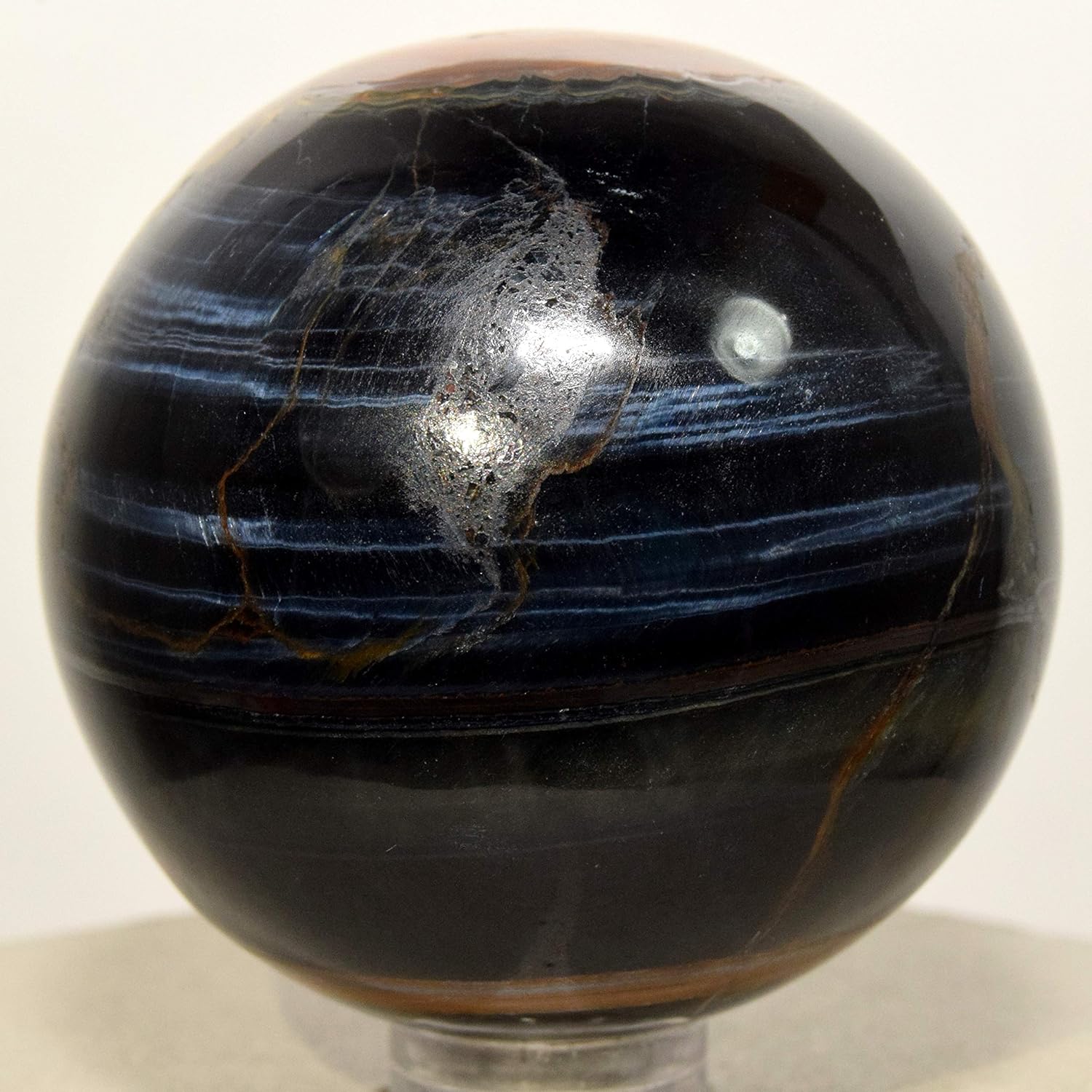 2" Blue Yellow Tiger's Eye Sphere Polished Natural Quartz Chatoyant Ball Crystal Hawk's Eye Mineral Stone - Africa + Stand