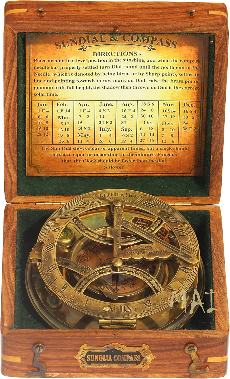 MAI - Antique Brass Sundial Compass, Sundial Clock in Box Gift Sun Clock Ship Replica Watch,Ship Decorations Replica Watch.
