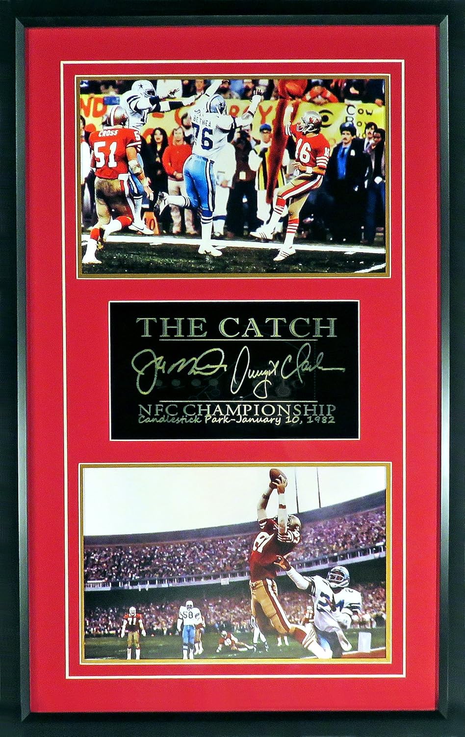 Joe Montana & Dwight Clark “The Catch"” 11x14 Photos Framed Stack Display (Engraved Series)