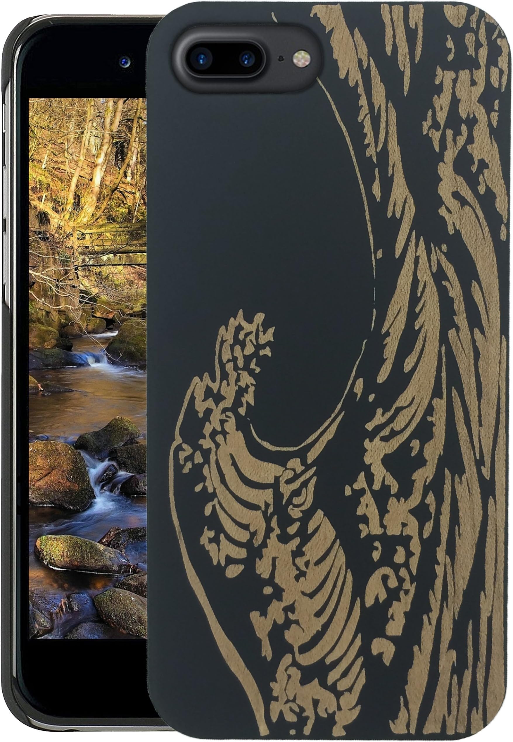 Wood iPhone Case - iPhone 7 Plus/iPhone 7 Plus Case - WDPKR Wooden Phone Cover - Unique High Contrast Black Painted Wood Bumper Accessory for Apple iPhone 7 Plus (Wave)