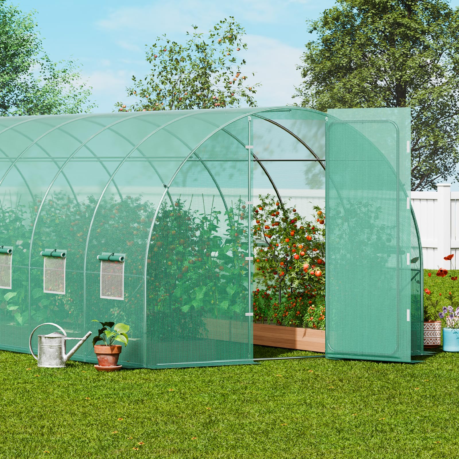 VEVOR Serre Tunnel Jardin, 835x290x225 cm, Tente Abri Plantes avec Cadre en Acier Galvanisé, Couverture en PE Verte, Porte à Glissière Enroulable, 16 Fenêtres, pour Extérieur Cultiver Légumes Fleurs