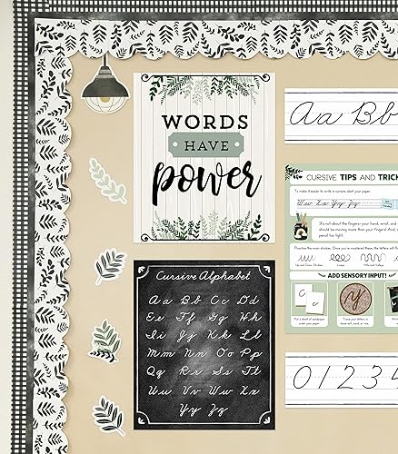 Miniatura 11 de Carson Dellosa Juego de tablón de anuncios de 39 piezas con alfabeto cursivo estilo granja y línea numérica, tira de pared con alfabeto cursivo y