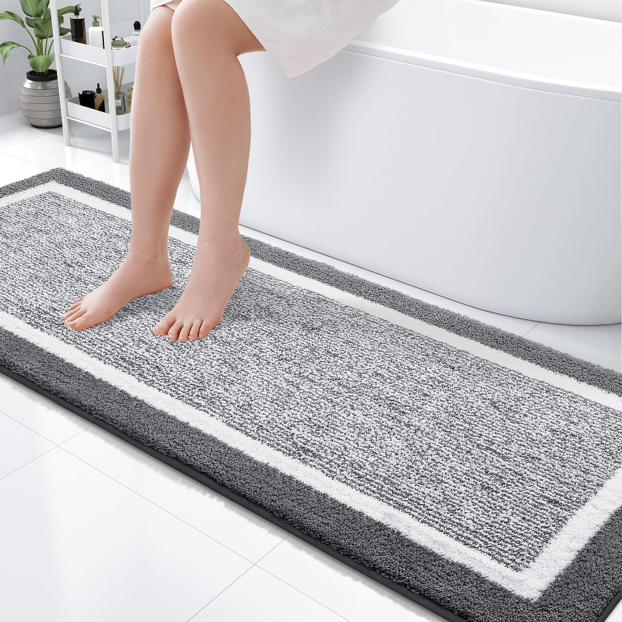 OLANLY Bathroom Runner Rugs 70x24, Long Bath Mats for Bathroom, Dark Grey