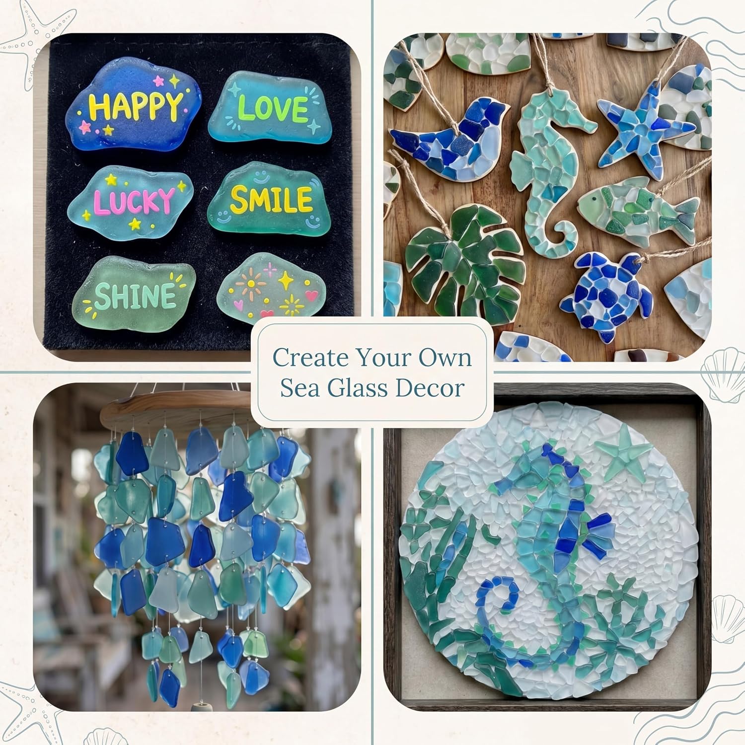 Jetec 22 oz Sea Glass Caribbean Blue and Cobalt Blue White and Tumbled Bulk Seaglass Pieces for Beach Wedding Party Decor Home Decor DIY Craft Supplies (Ocean Mix Color)