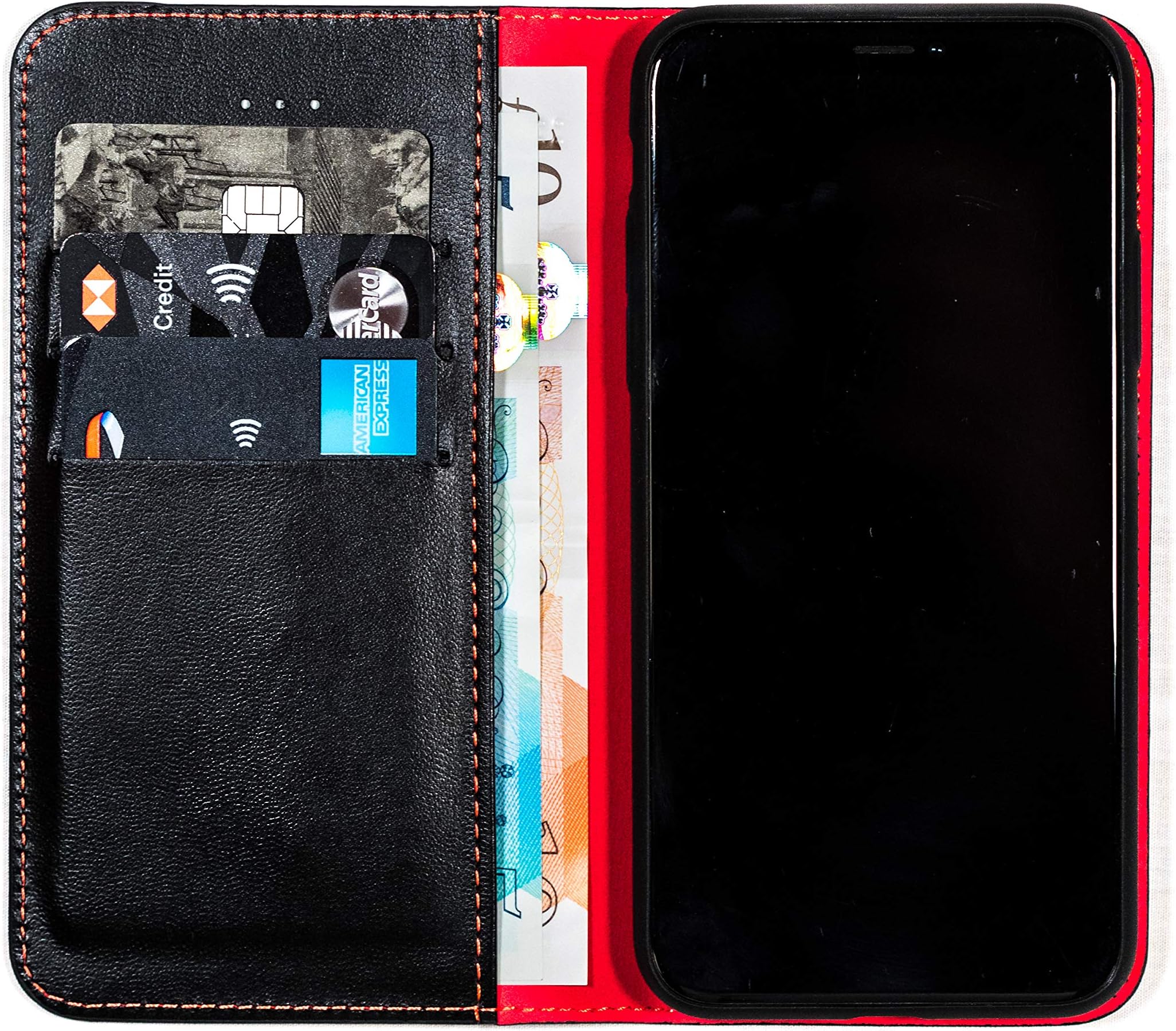 WaveWall Cases Universal PU Leather Case Flip Folio Cover with Card Slots Anti Radiation for All Phones Screen Upto 4" with Tested Radiation Shielding Property Non Toxic Reduced Exposure - Red