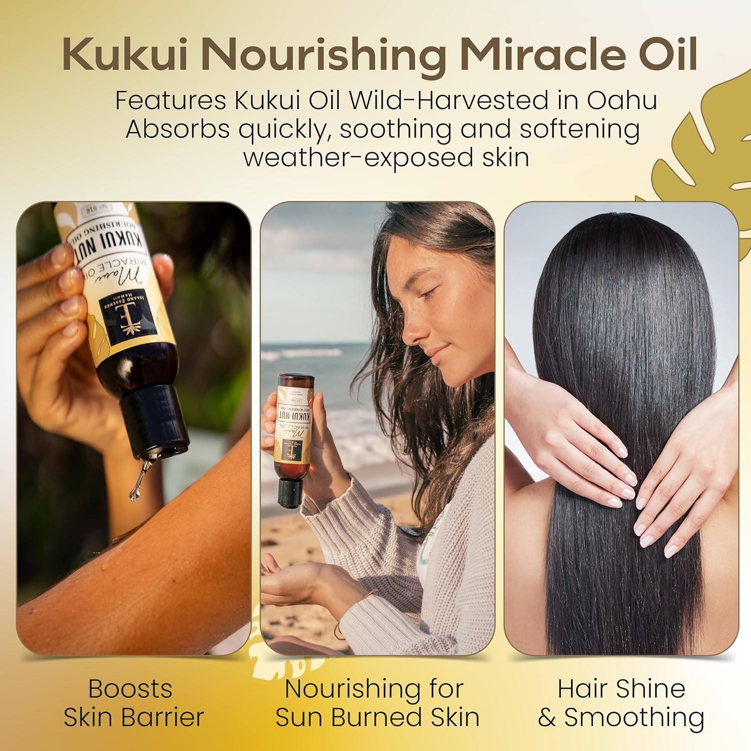 Island Essence Organic Kukui Nut Nourishing Oil – Hawaiian Blend with Kukui Nut Oil for Body & Hair – Made in Maui – 4.5 oz Bottle for Body Massage - Massage oils