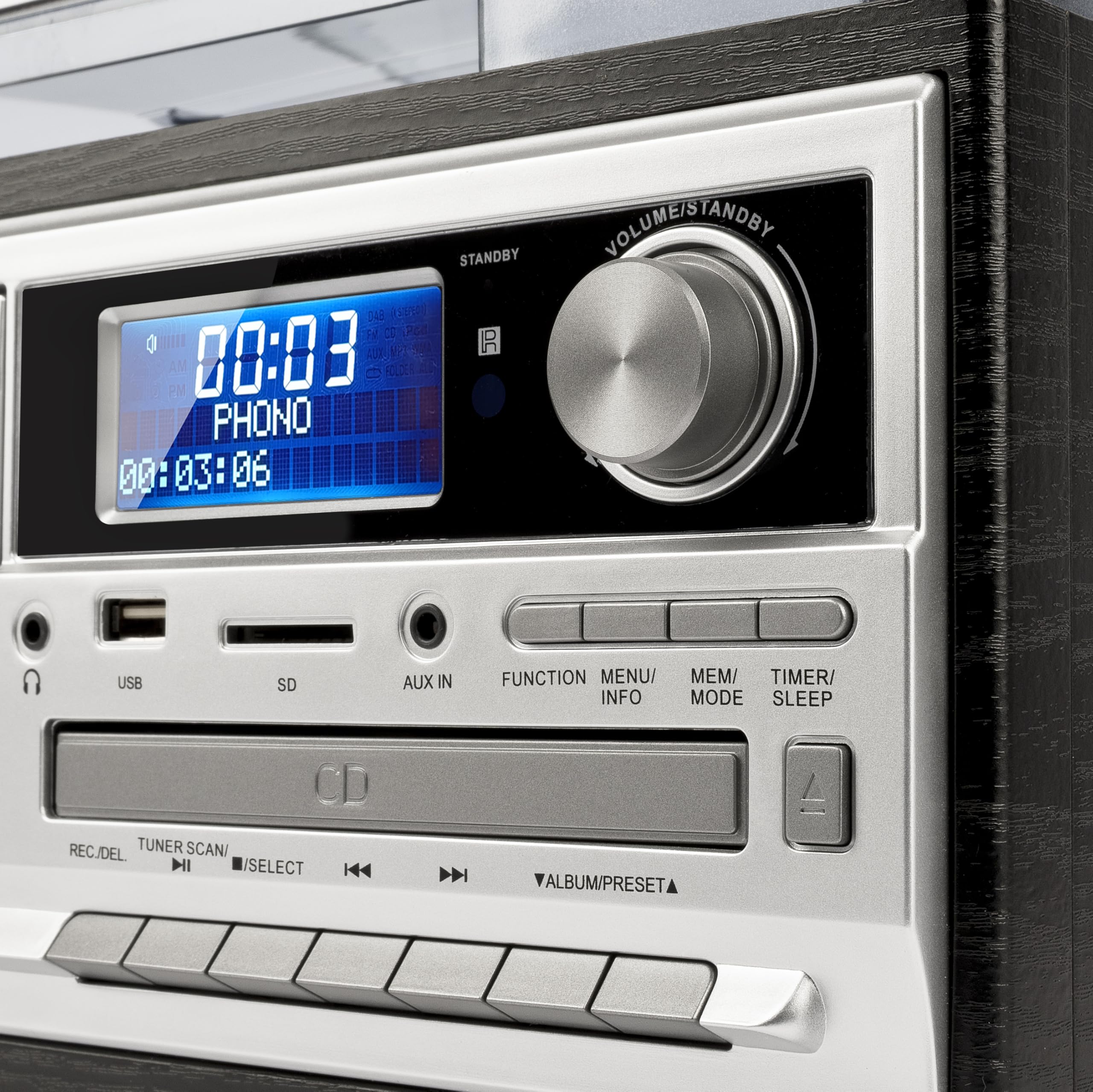 Trevi TT 1072 DAB Giradischi Vintage 25W 3 Velocità CD USB AUX-IN Cassette Radio Digitale Stereo All-in-One Encoding Nero
