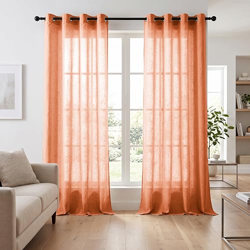 Tuffeel Linen Blended Sheer Curtains & Drapes - 96 Inches 2 Panels Set