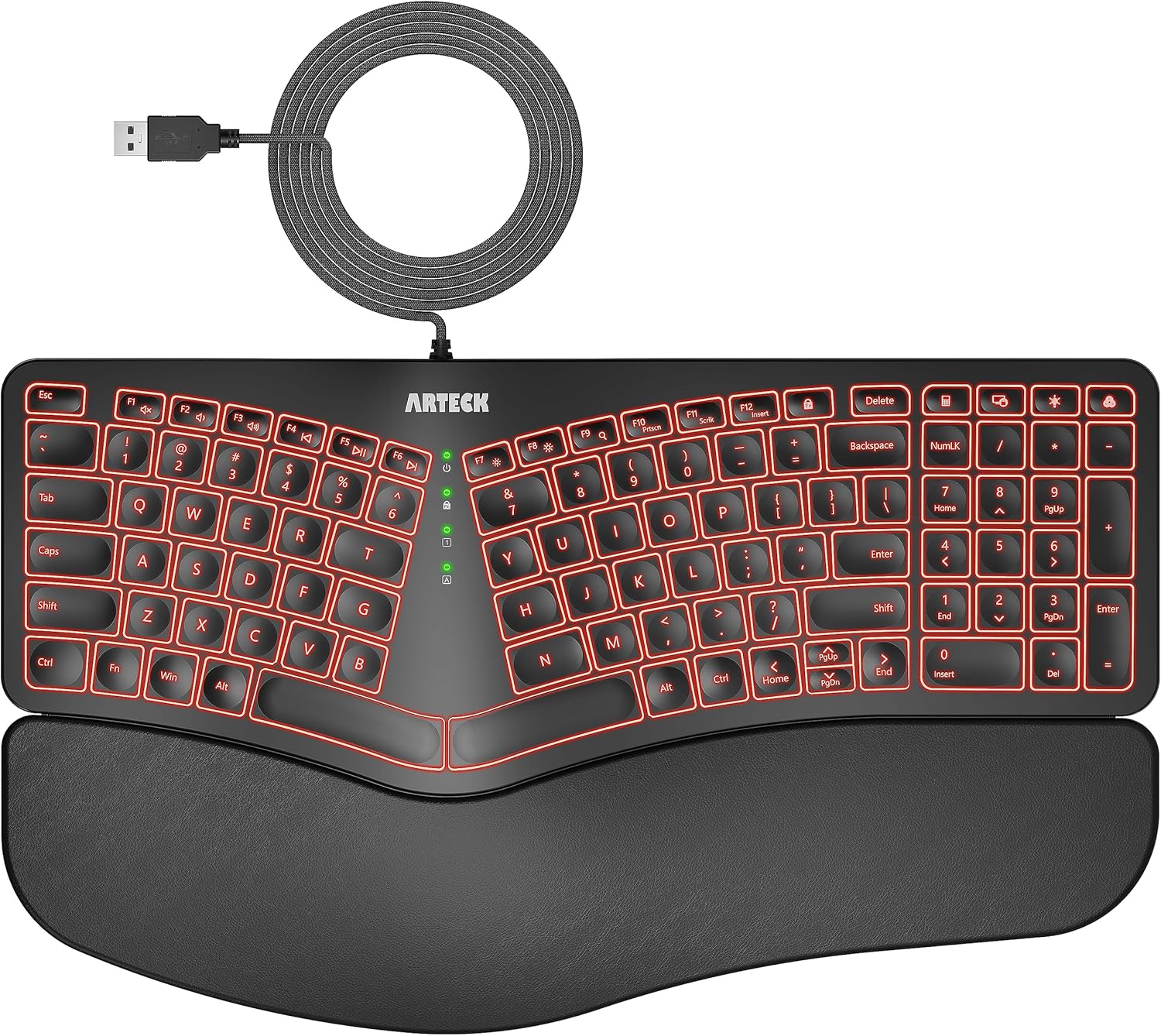 Arteck Ergonomic USB Wired Keyboard with Cushioned Wrist