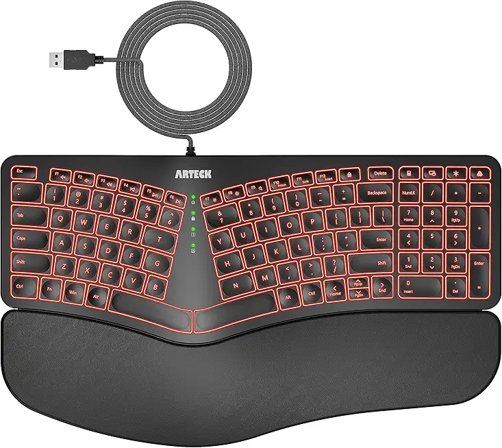 Arteck Ergonomic USB Wired Keyboard with Cushioned Wrist...